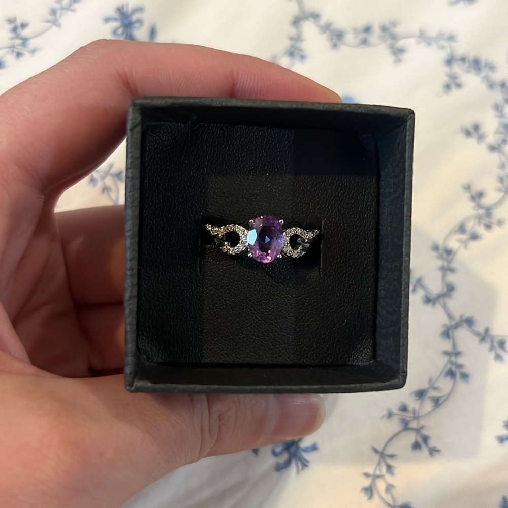 Genuine Amethyst Adjustable Ring with Accent Stones